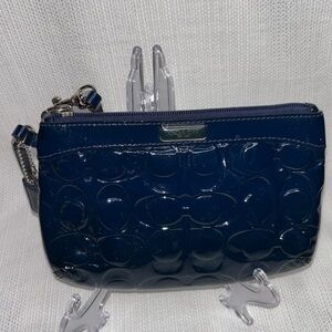 Vintage Coach Signature C Blue Patent Leather Mini Bag Wristlet